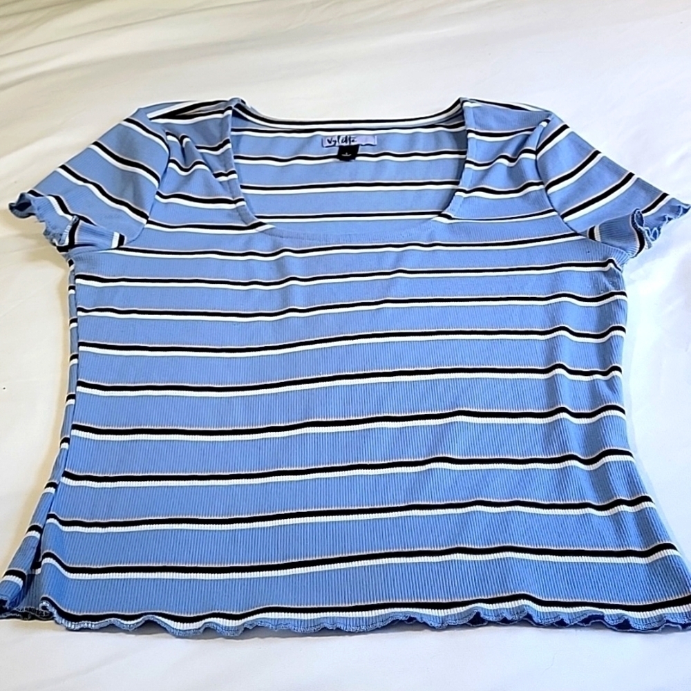 Vylette Blue Sripe Soft Ribbed T-Shirt Tee Top New without tags Knit Large